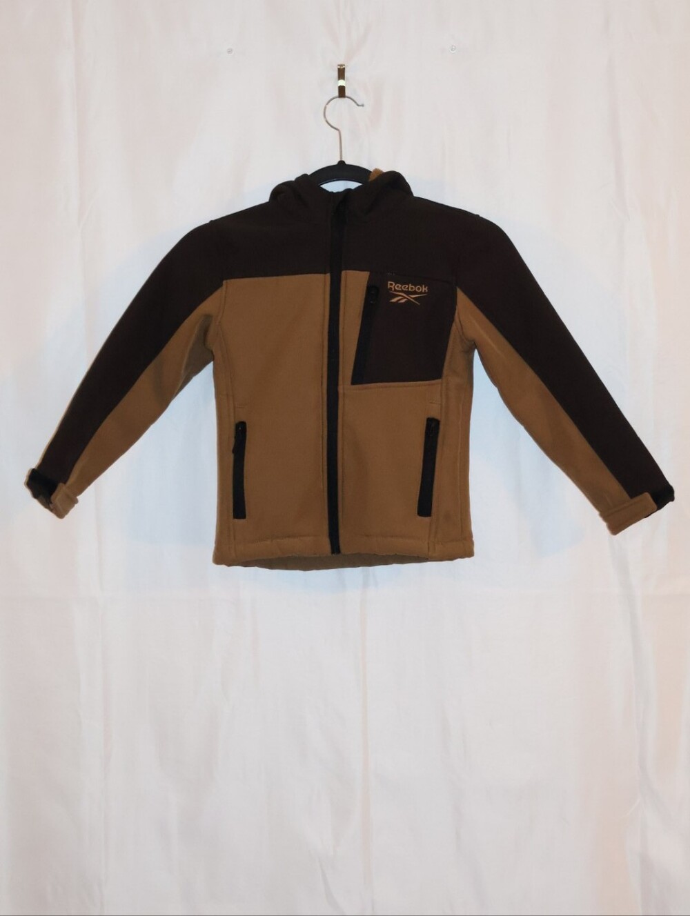 Reebok Boys' Weather Resistant Colorblock Softshell Jacket-Brown & Tan. Size 5/6